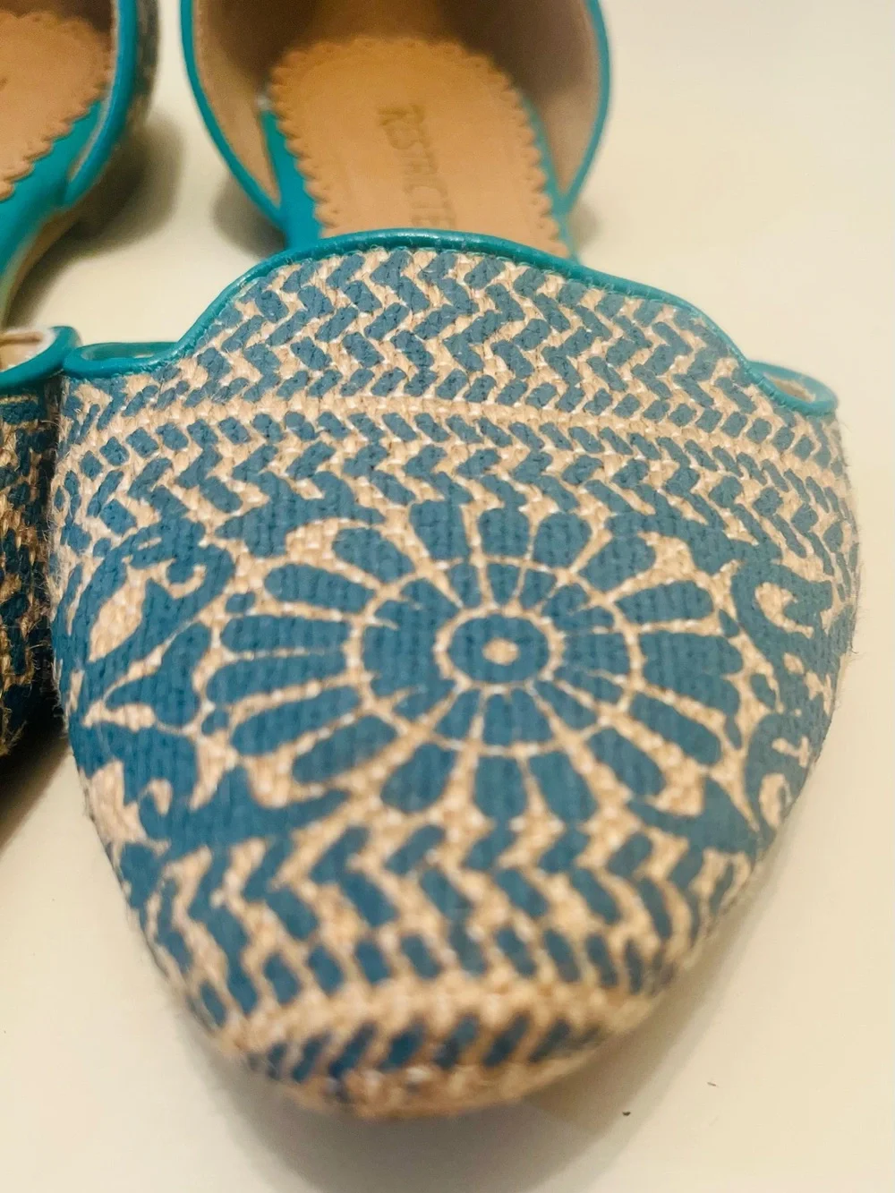 Women’s Size 8 Teal and Beige D'Orsay Flat Espandrills from Soft Surroundings